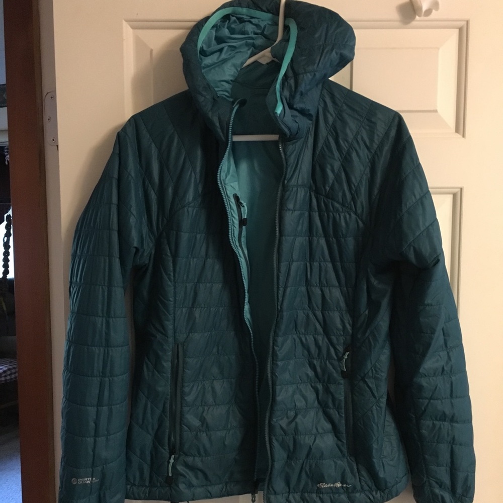 Eddie Bauer Teal Packable Quilted Hooded Puffer Jacket